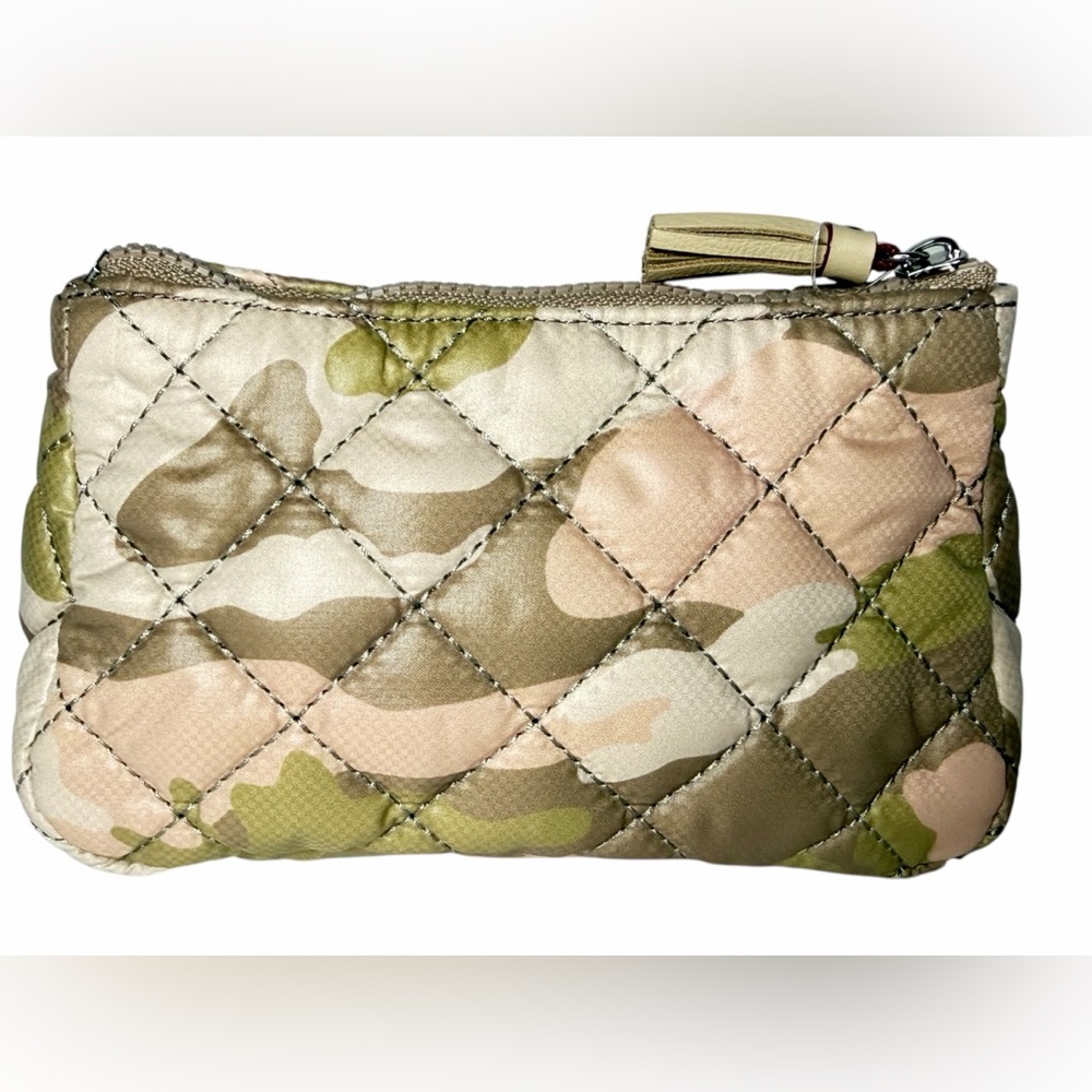MZ Wallace Quilted Camo Cosmetic Makeup Toiletry Mini Pouch Bag Case Zip Top NEW